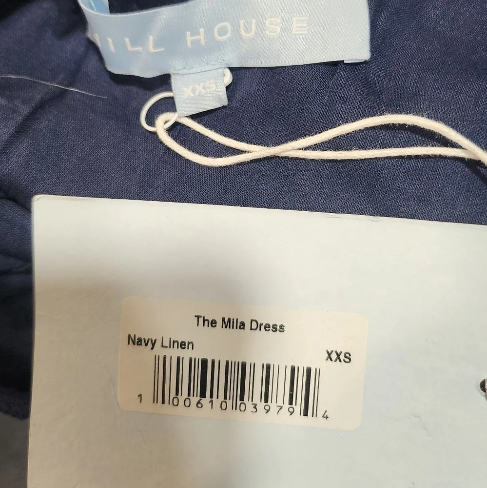 NWT Hill House The Mila women's navy cotton linen one hand lace trim dress XXS - Picture 7 of 9